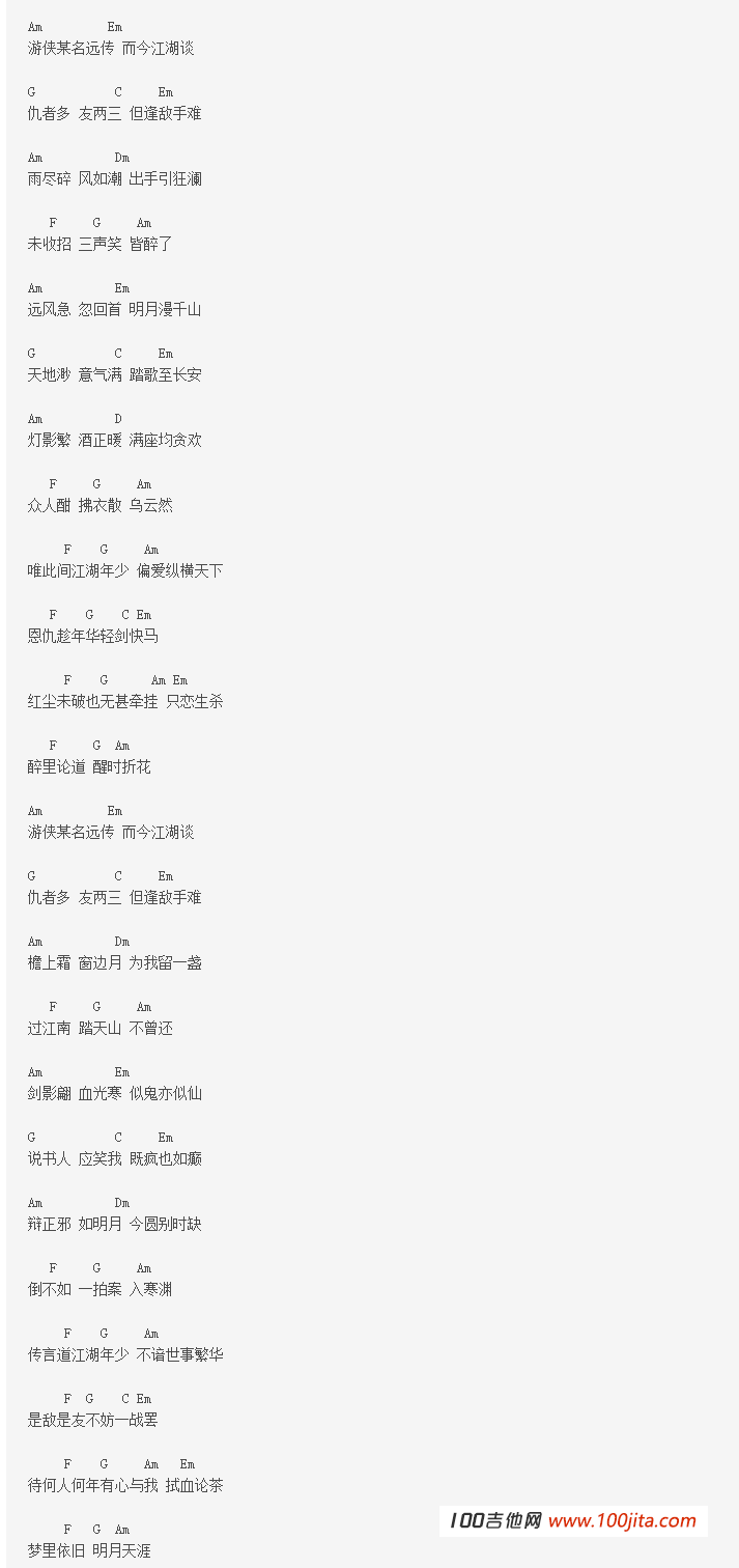 《明月天涯》吉他谱_五音JW_吉他弹唱谱1