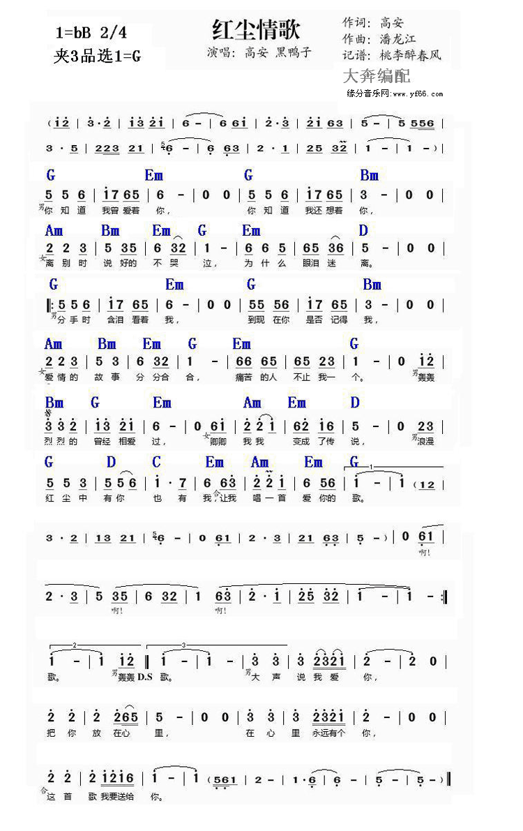 红尘情歌_吉他谱【和弦谱】1