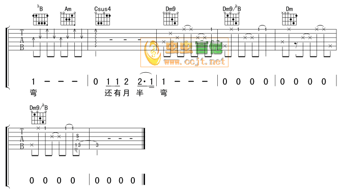 月半湾吉他谱 F调六线谱_虫虫吉他编配_陈坤3