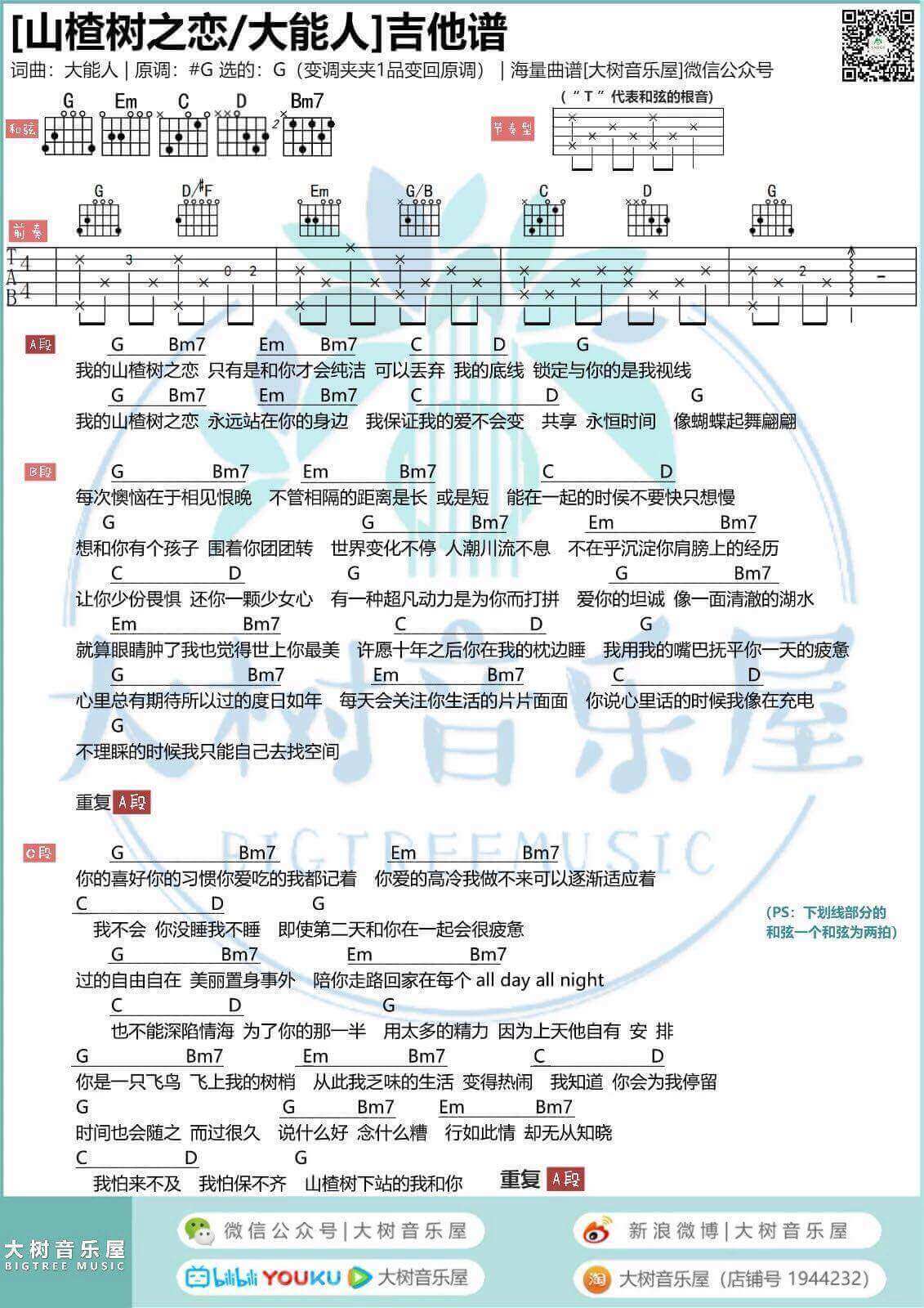 山楂树之恋吉他谱 G调高清版-大能人1