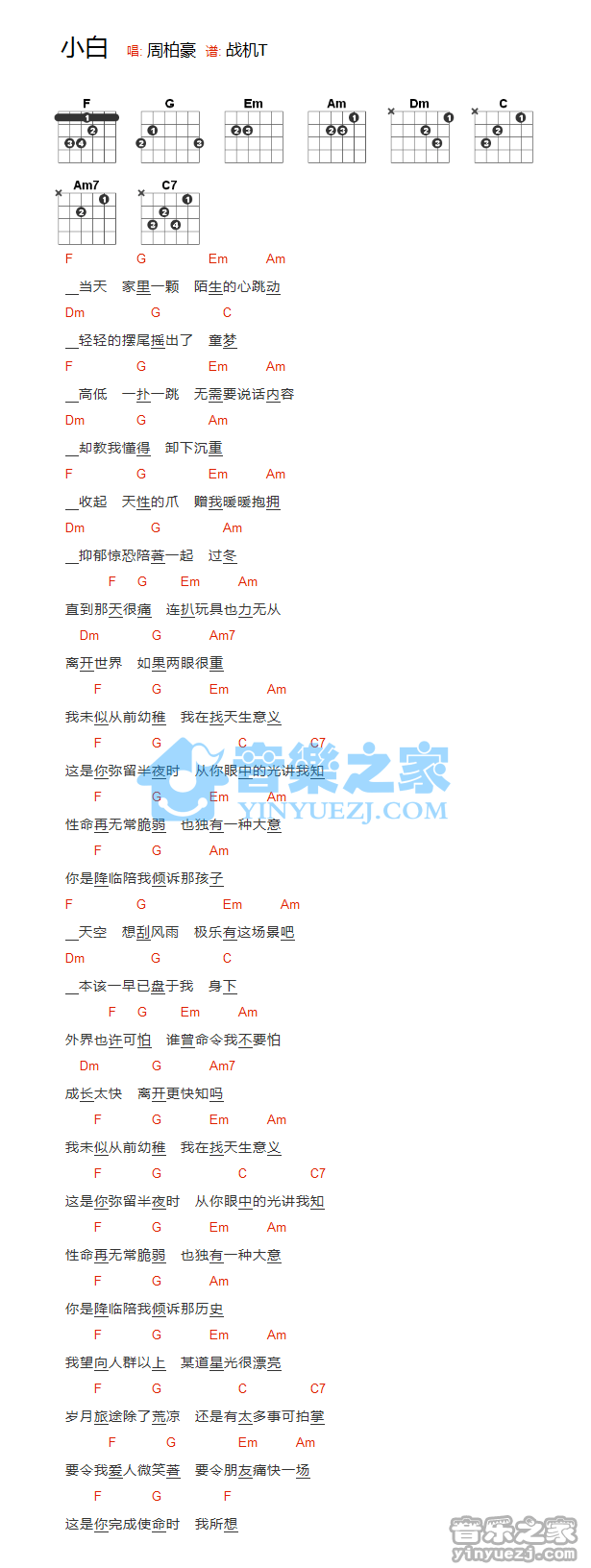 小白吉他谱 F调和弦谱-周柏豪1