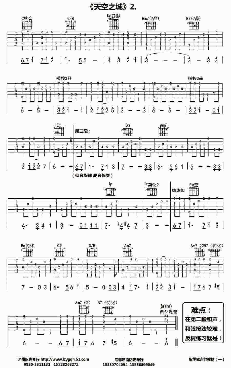 天空之城吉他谱泛音版-指弹吉他谱1