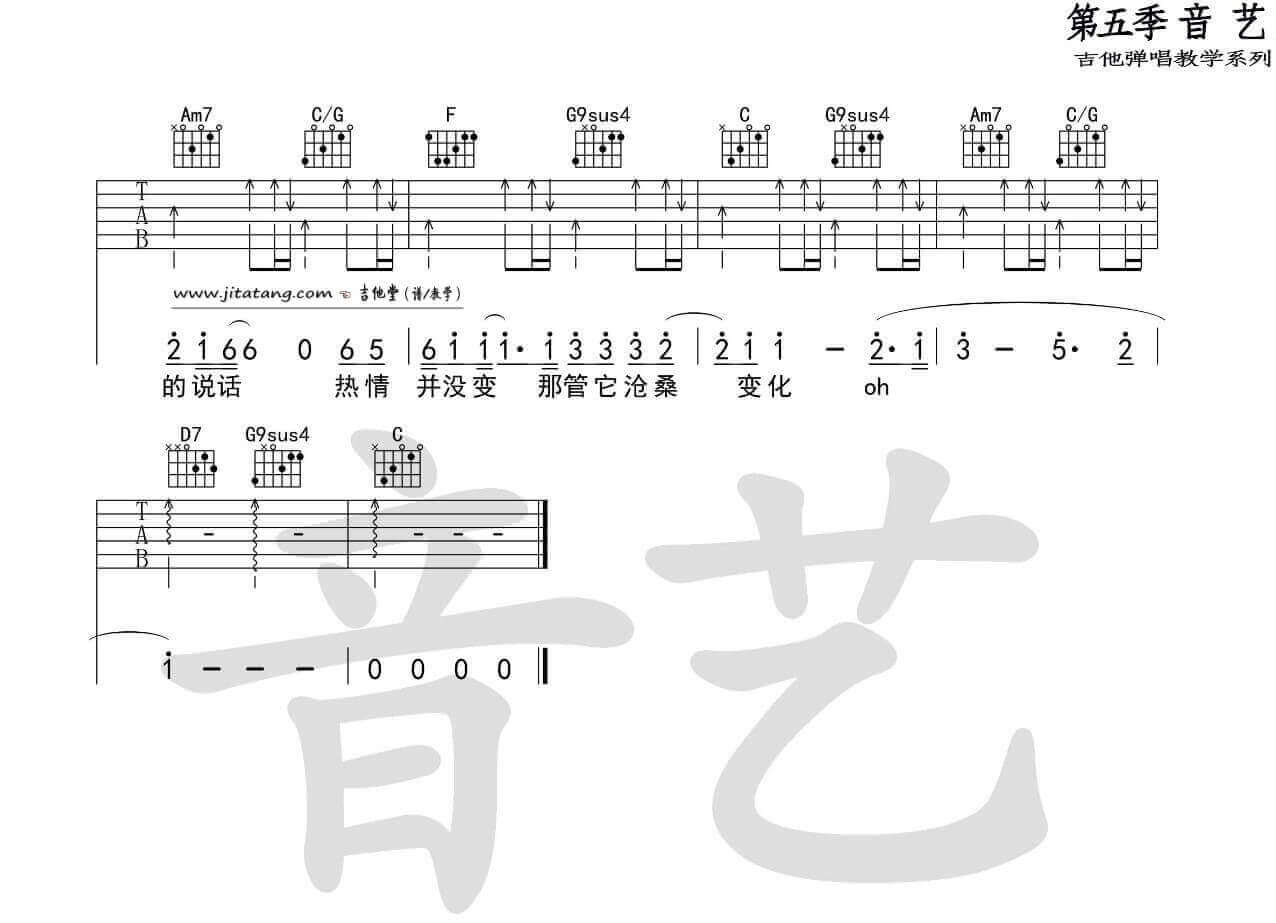 遥远的她吉他谱 C调高清版-张学友1
