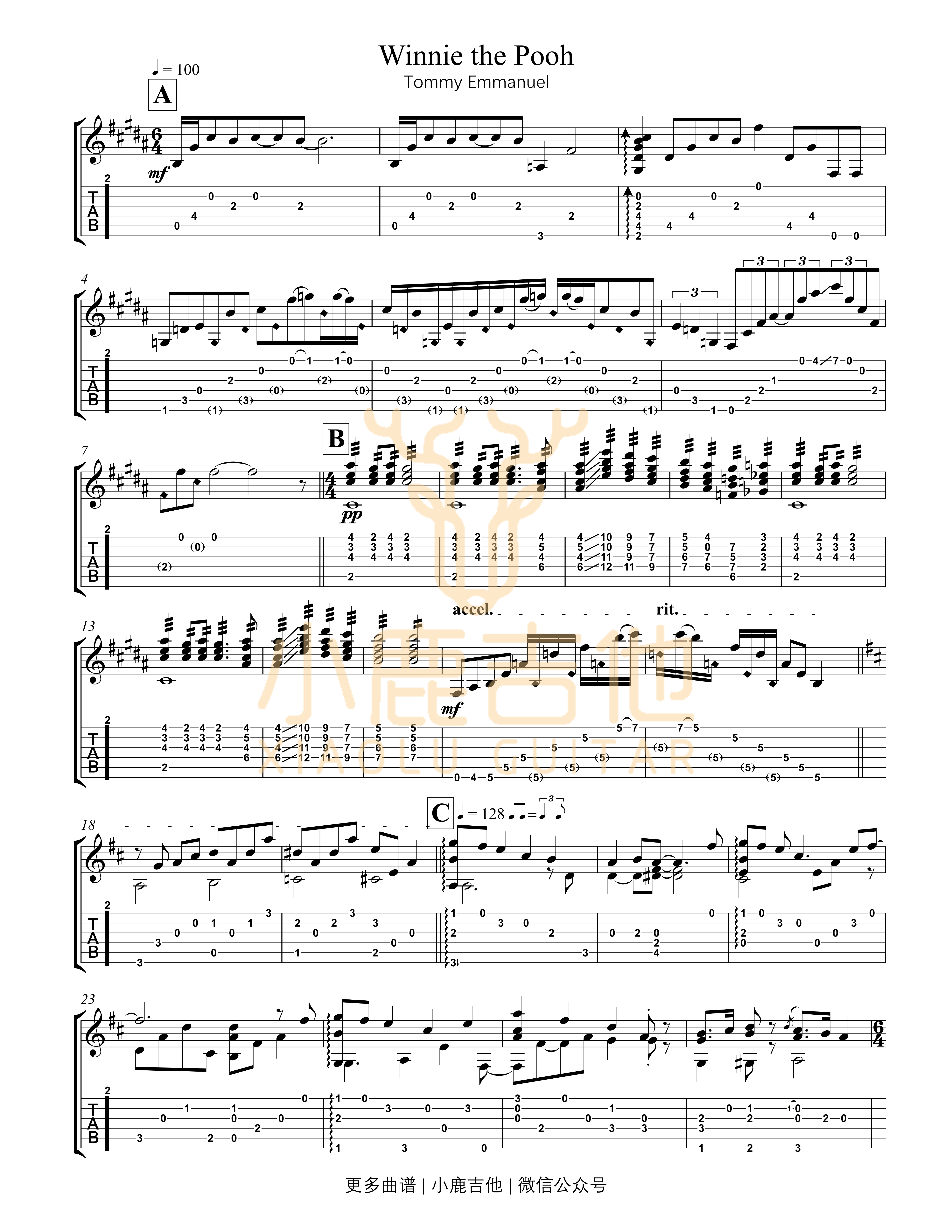 Winnie the Pooh-Tommy Emmanuel指弹吉他谱（小鹿吉他）1