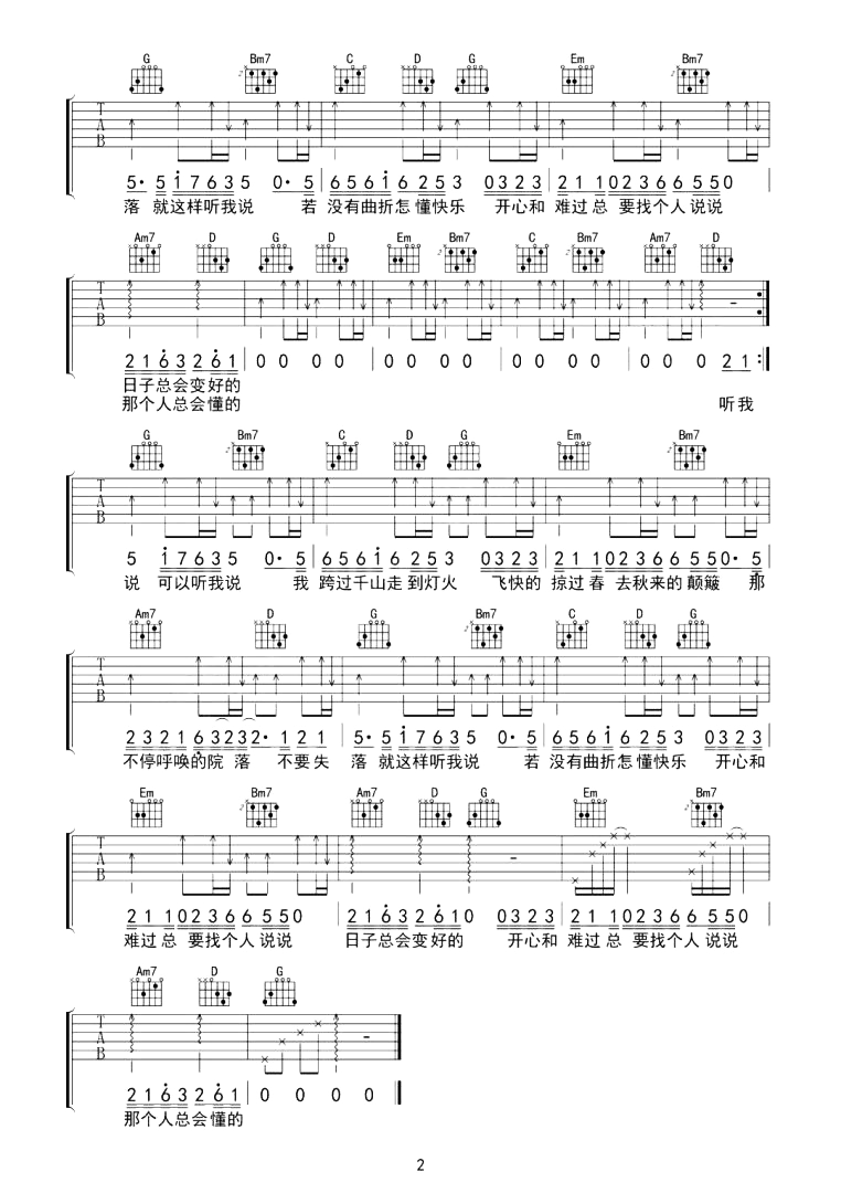 周深《听我说》吉他谱-G调弹唱图片谱1