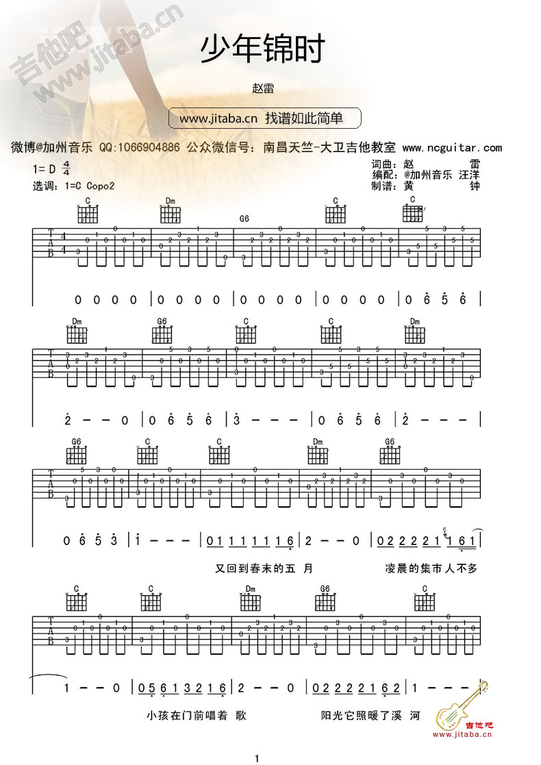 少年锦时吉他谱_C调_赵雷_带前奏间奏1