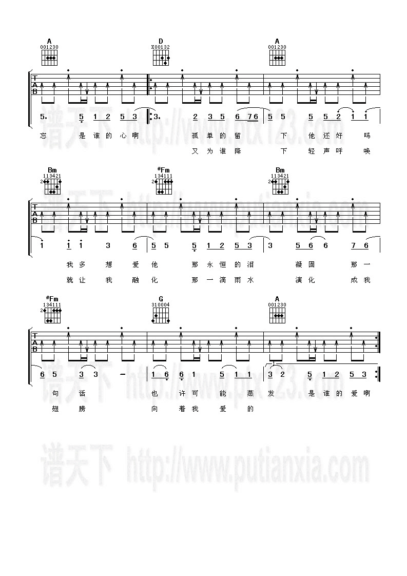月牙湾吉他谱 D调-阿潘音乐工场编配-飞儿乐团1