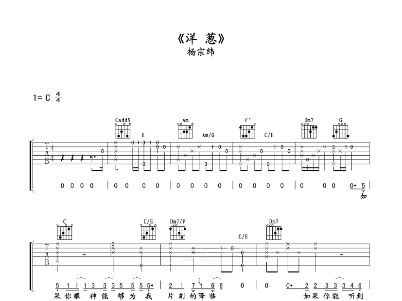 杨宗纬《洋葱》吉他谱1