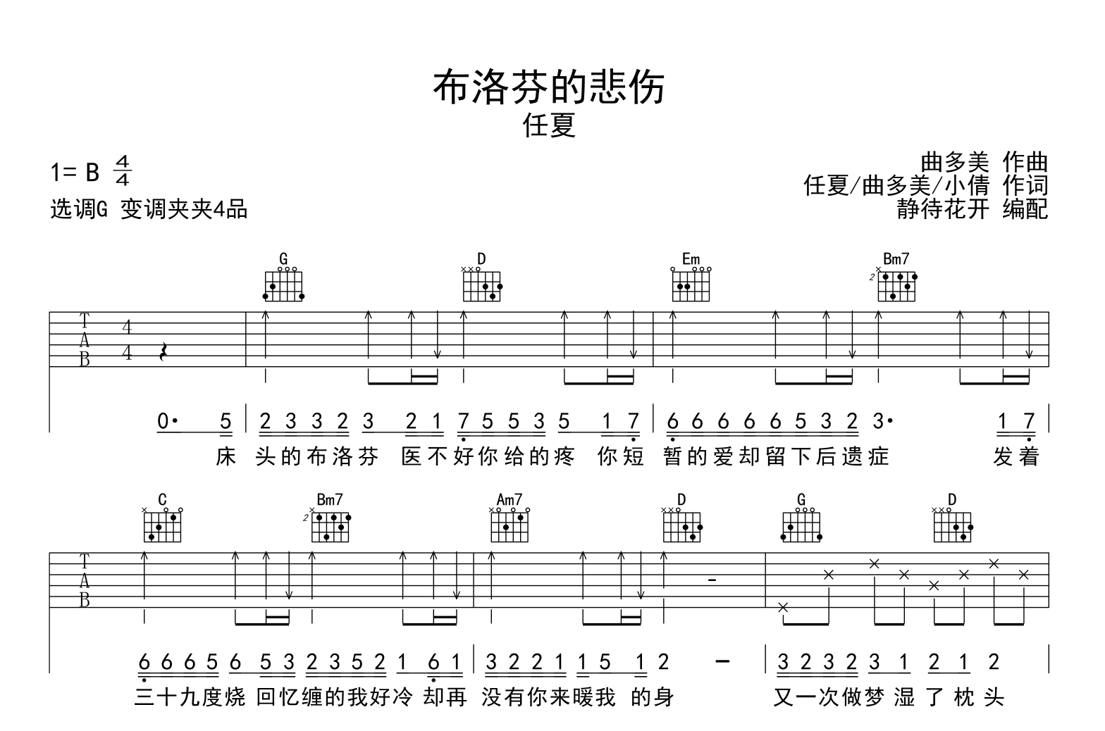 布洛芬的悲伤吉他谱_任夏_G调弹唱谱_高清六线谱1