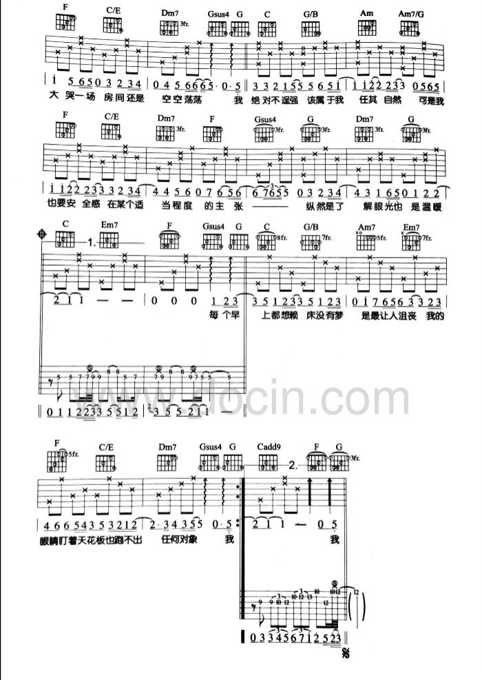笨蛋吉他谱 C调六线谱_豆丁网编配_金莎2