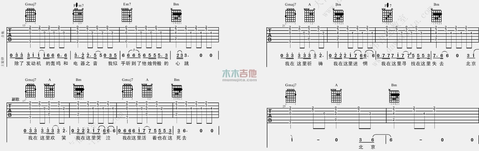 北京北京吉他谱_汪峰_D调原版六线谱_吉他弹唱谱1