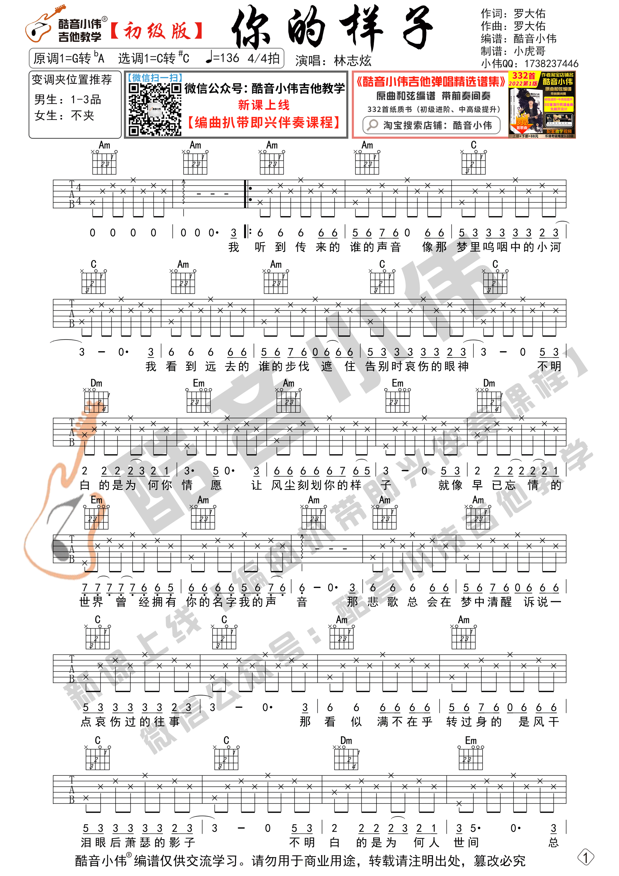 你的样子吉他谱第1张