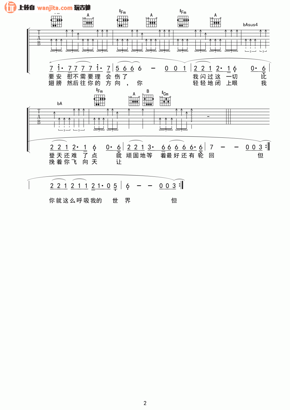 谢霆锋《你不会了解》吉他谱_E调原版吉他谱1