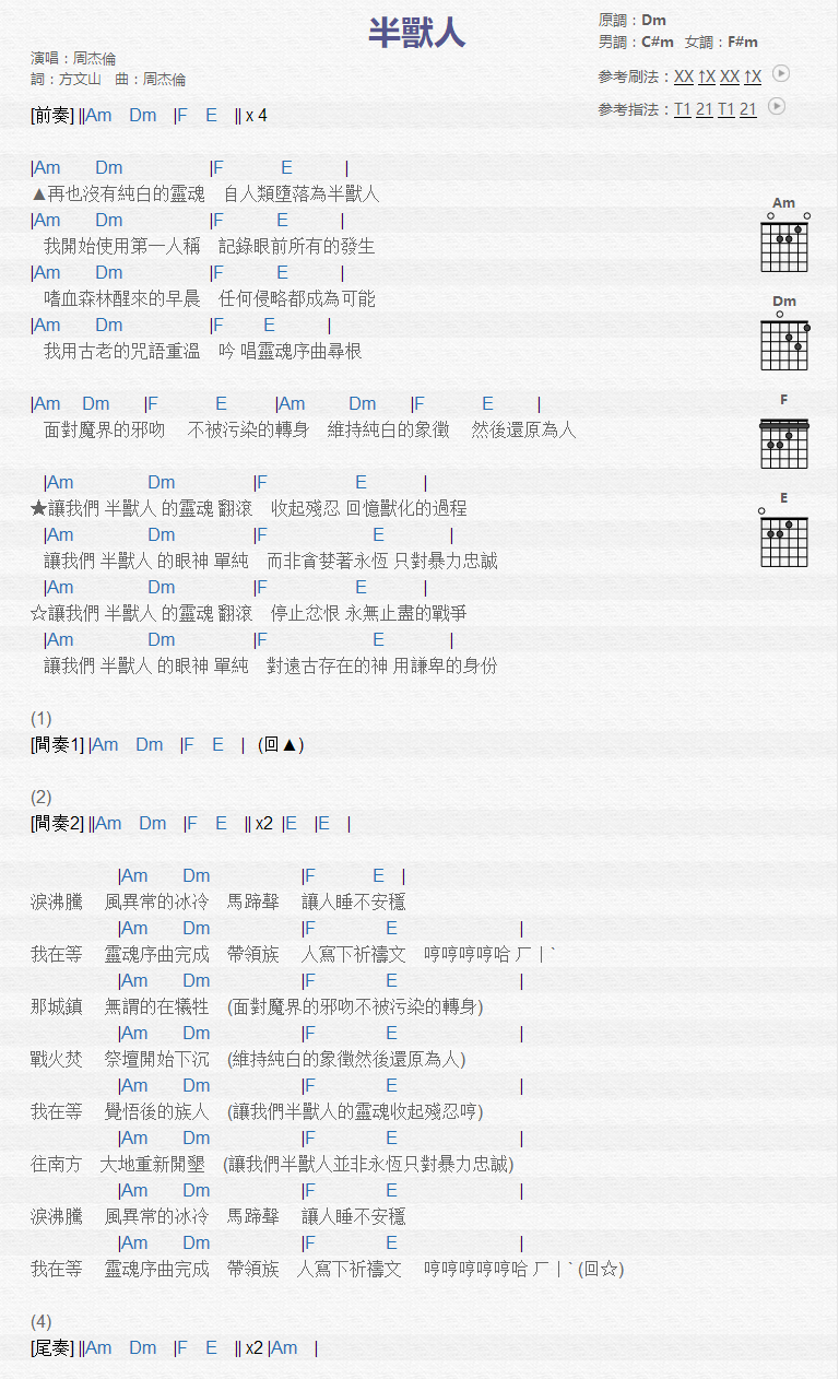 半兽人_吉他谱_周杰伦1