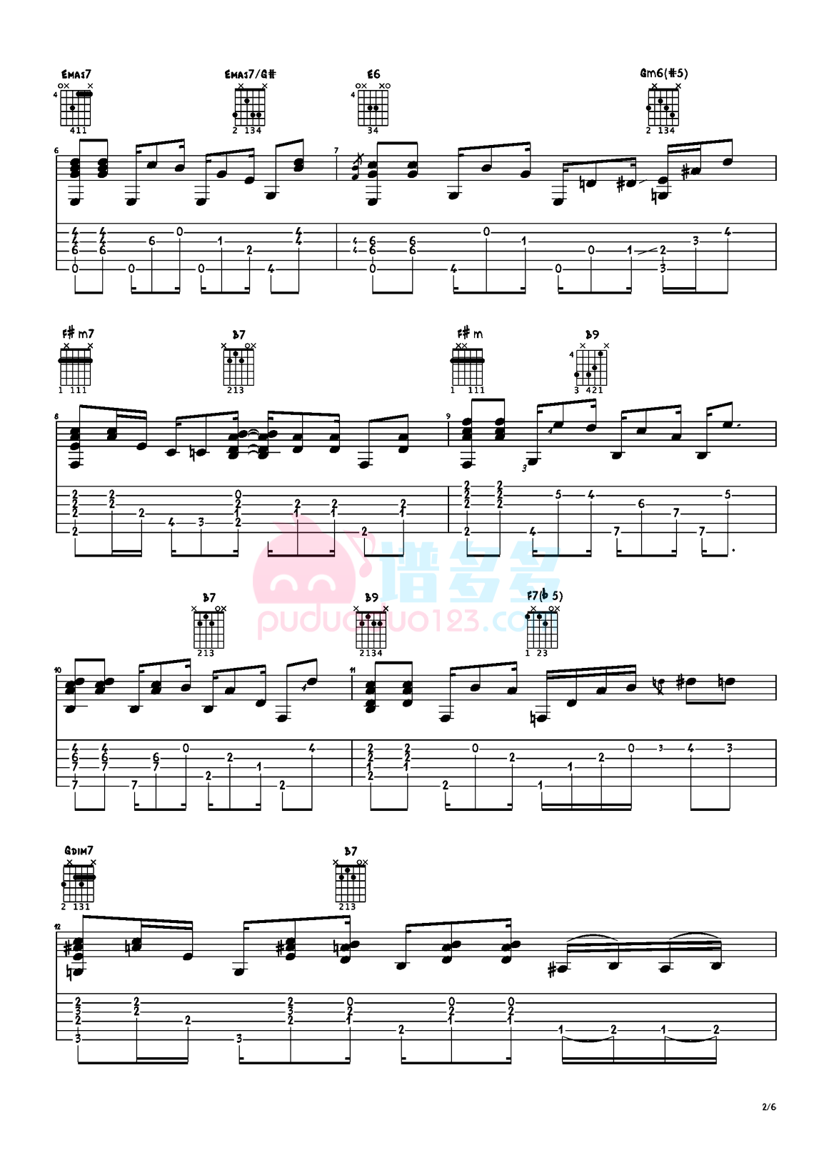 《玫瑰人生》吉他谱指弹谱（La Vie en rose）1