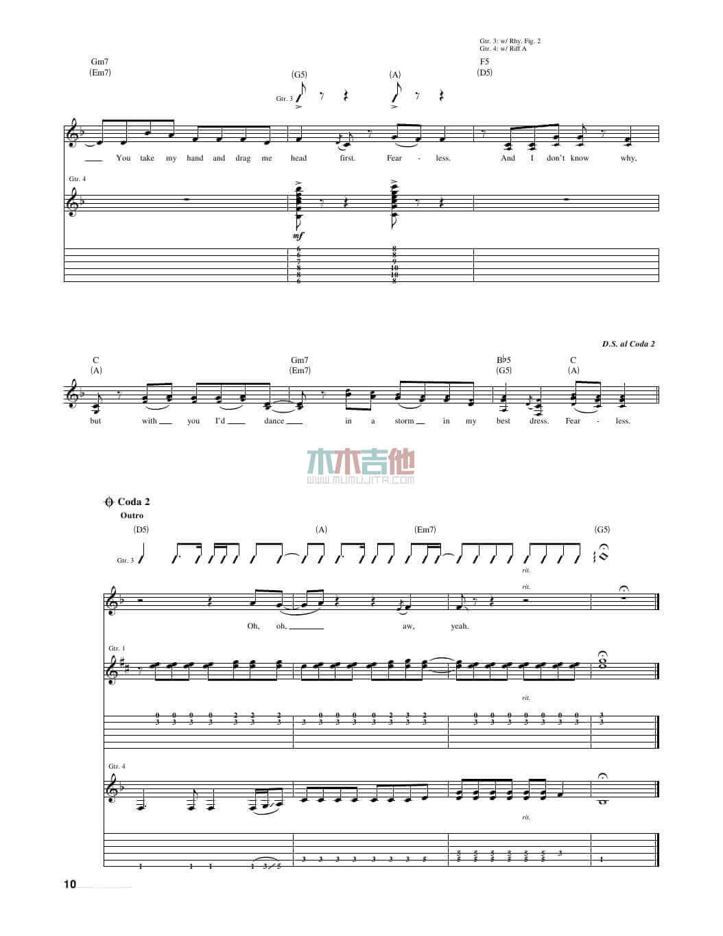fearless吉他谱 A调女生版-Taylor Swift1