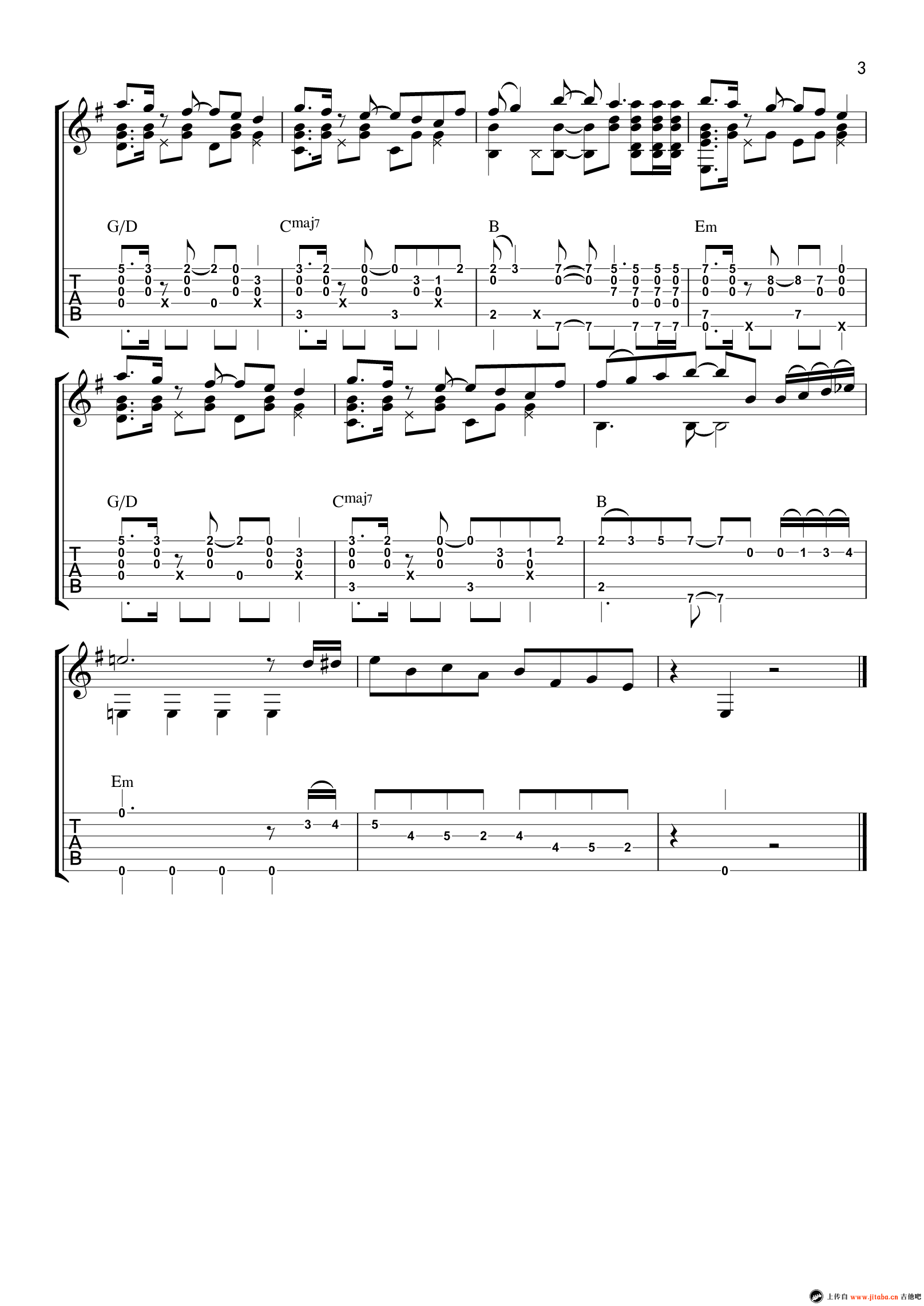 名侦探柯南主题曲指弹谱 原调六线谱_高清版_罗翔3