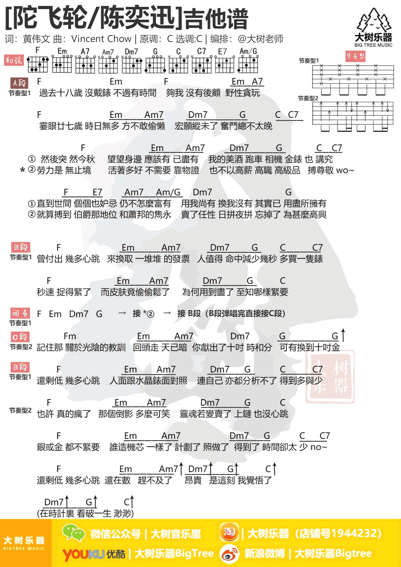 陀飞轮吉他谱_陈奕迅_《陀飞轮》C调弹唱谱1