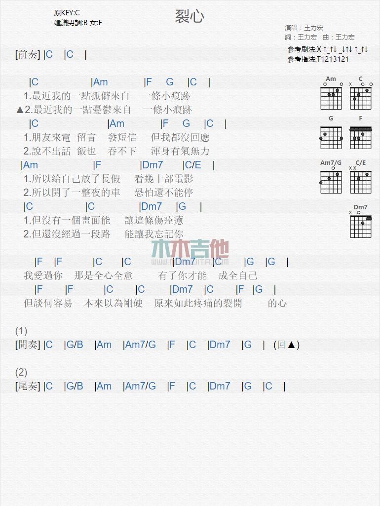 裂心_吉他谱_王力宏1