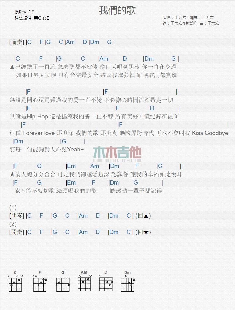 我们的歌_吉他谱_王力宏1