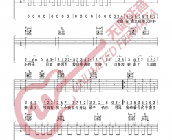 【C调版】赵紫烨《可乐》吉他谱 吉他弹唱六线谱 Guitar Tabs
