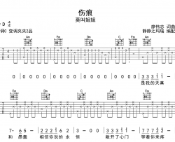莫叫姐姐《伤痕》吉他谱_《伤痕》C调原版弹唱谱