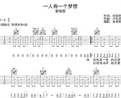 黎瑞恩《一人有一个梦想》吉他谱_C调指法吉他谱