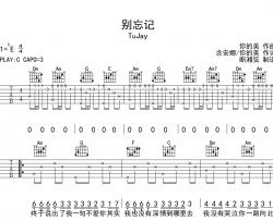 Tujay《别忘记》吉他谱_C调原版六线谱_《别忘记》弹唱谱