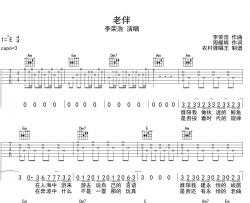 李荣浩《老伴》吉他谱_《老伴》C调指法吉他六线谱