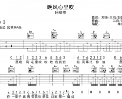 晚风心里吹吉他谱_阿梨粤_G调高清弹唱谱