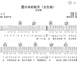 墨尔本的秋天吉他谱_王优秀_C调女生版_弹唱六线谱