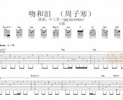 单吉他仿真  吻和泪（周子寒）|吉他谱|图片谱|高清|周子寒