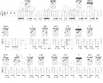 孤单心事吉他谱 C调弹唱谱 蓝又时 7T吉他教室