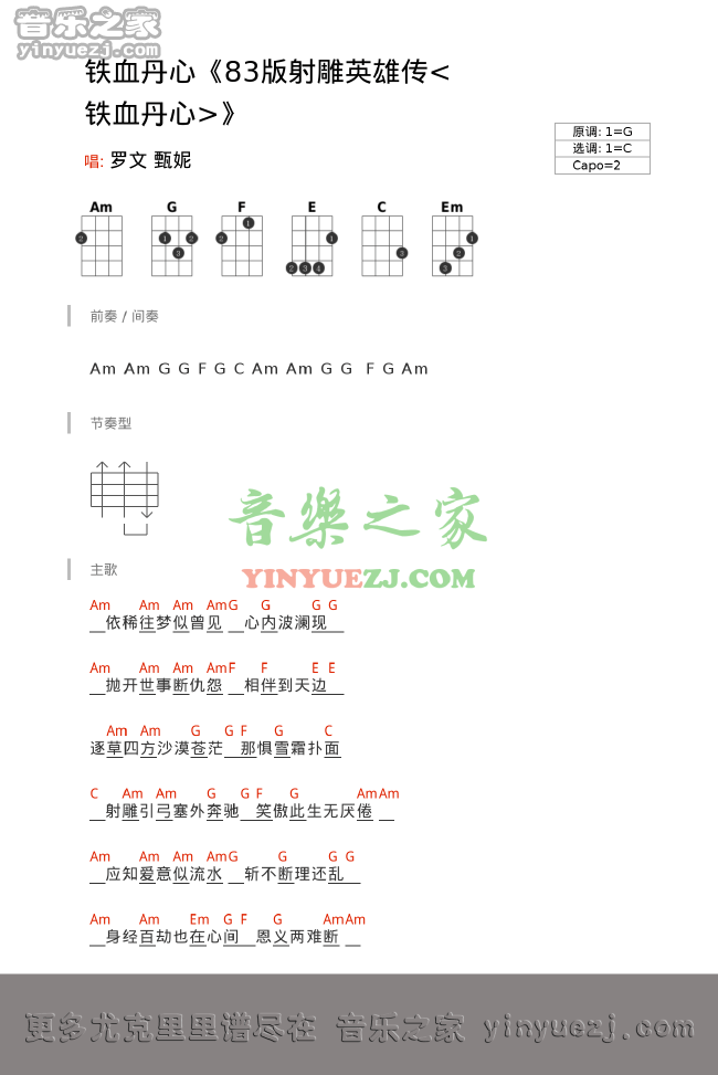 铁血丹心尤克里里谱-甄丹 应知爱意是流水1