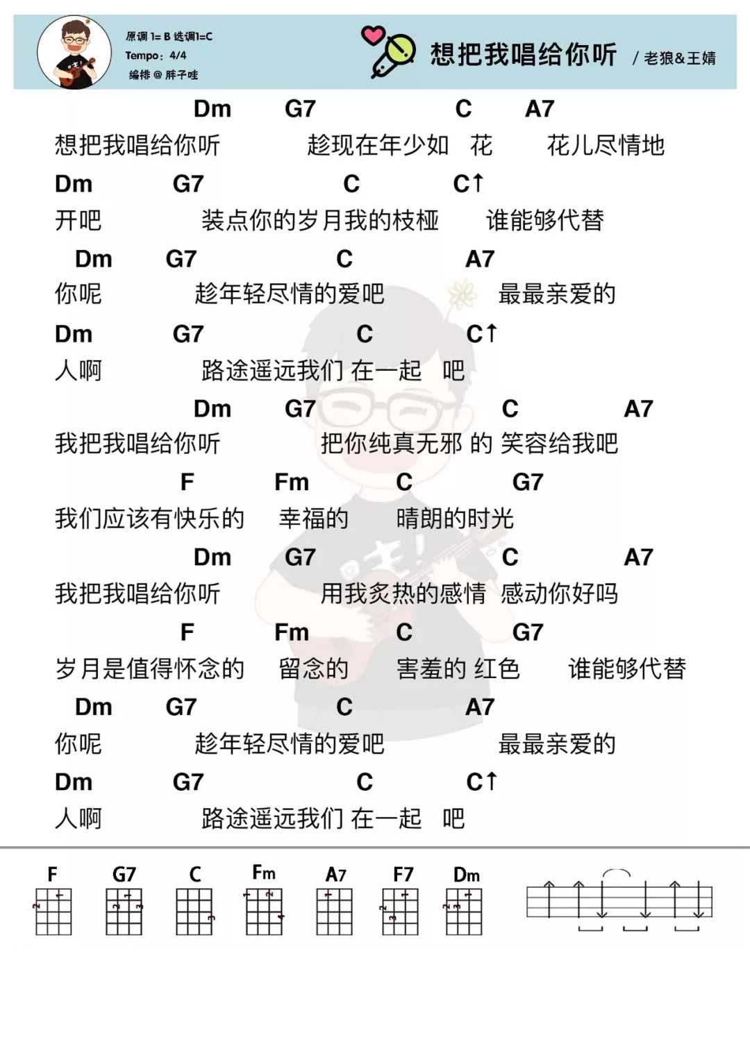 想把我唱给你听尤克里里谱 老狼 她点亮了你的生命，照亮了你的夜空1